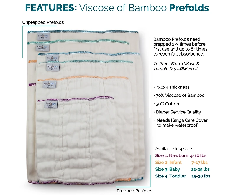Kanga Care rayon from Bamboo Prefold Cloth Diapers (6pk) - Size 1 : Newborn Beige