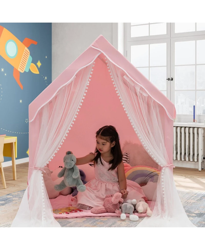 Costway Kids Playhouse Large Children Indoor Play Tent Gift w/ Cotton Mat Longer Curtain