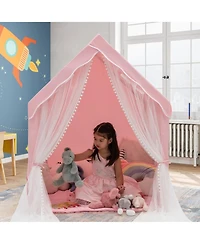 Costway Kids Playhouse Large Children Indoor Play Tent Gift w/ Cotton Mat Longer Curtain