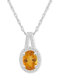 Amethyst (1-1/5 ct. t.w.) & Diamond (1/6 ct. t.w.) Oval Halo 18" Pendant Necklace in Sterling Silver (Also in Citrine, Garnet, Peridot, & Blue Topaz)