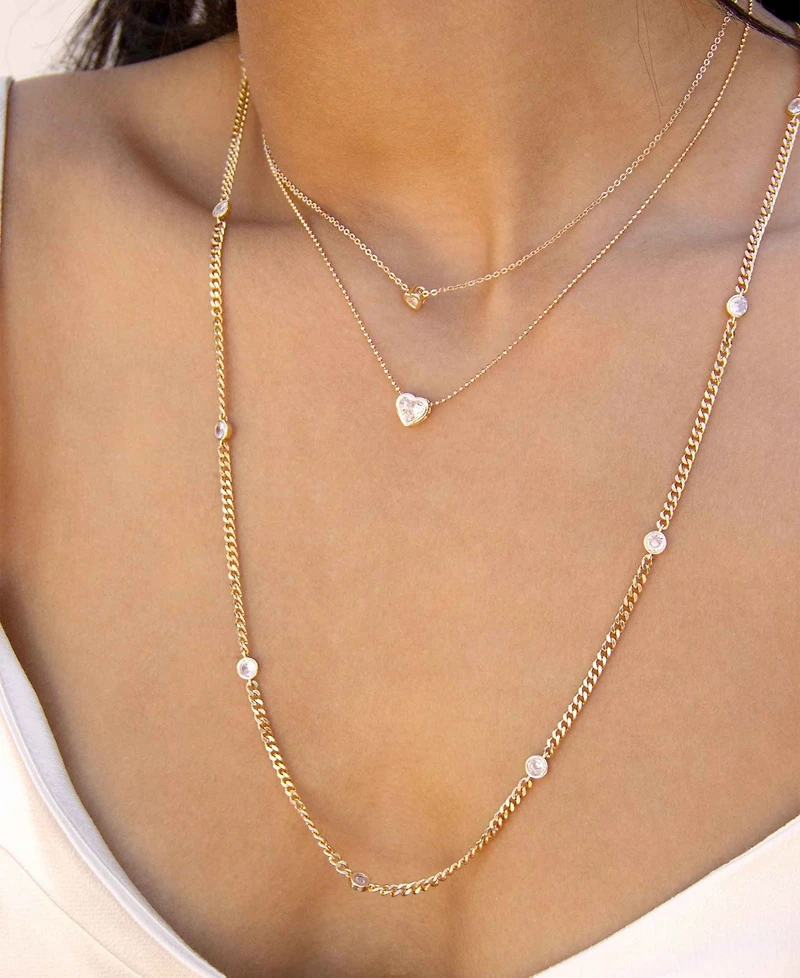 Ettika Dainty Chain and Crystal Heart Necklace Set of 2