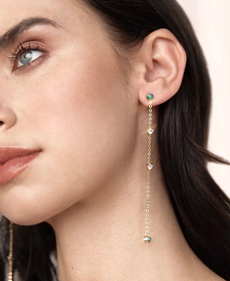 Ettika Green Opal Linear Earrings in 18K Gold Plating