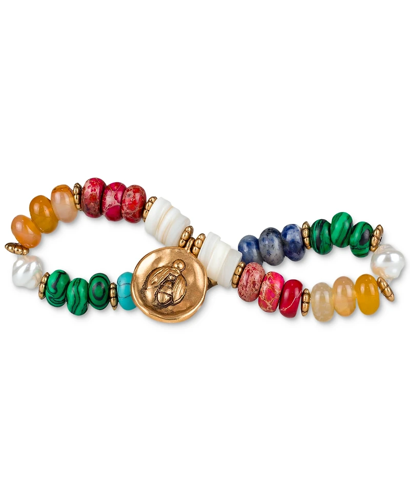 Patricia Nash Gold-Tone Bee Charm Multicolor Beaded Stretch Bracelet