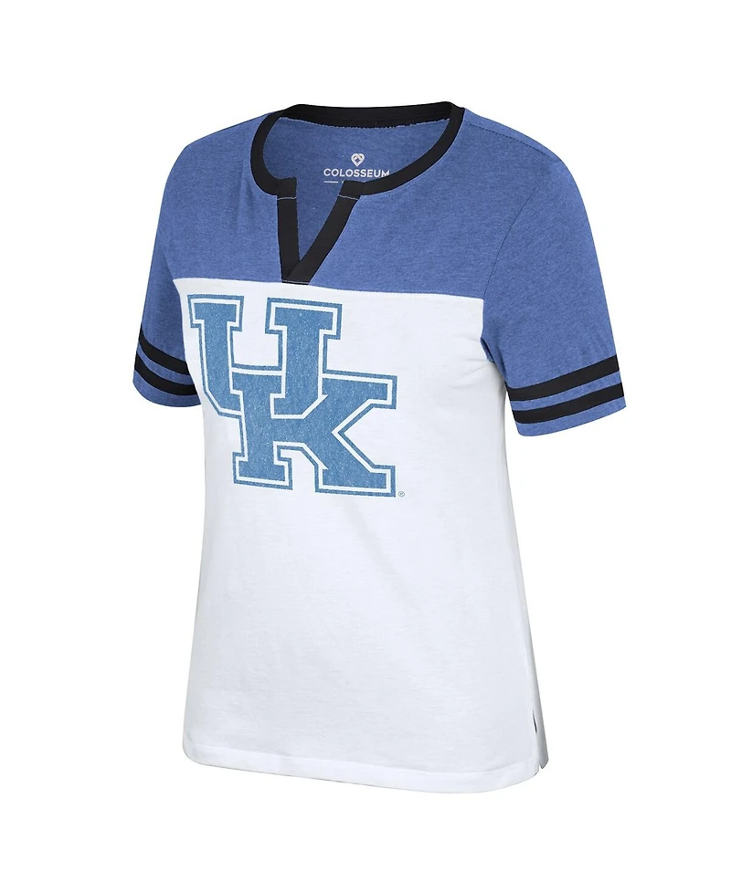 Women's Colosseum White, Heather Royal Kentucky Wildcats Frost Yourself Notch Neck T-shirt