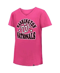 Big Girls New Era Pink Washington Nationals Jersey Stars V-Neck T-shirt