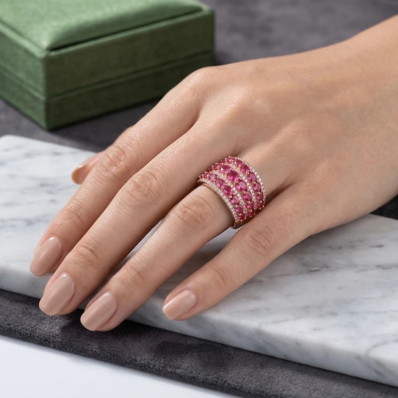 Red Round Shaped Cubic Zirconia Stone 18K Rose Gold Plated Sterling Silver Ring