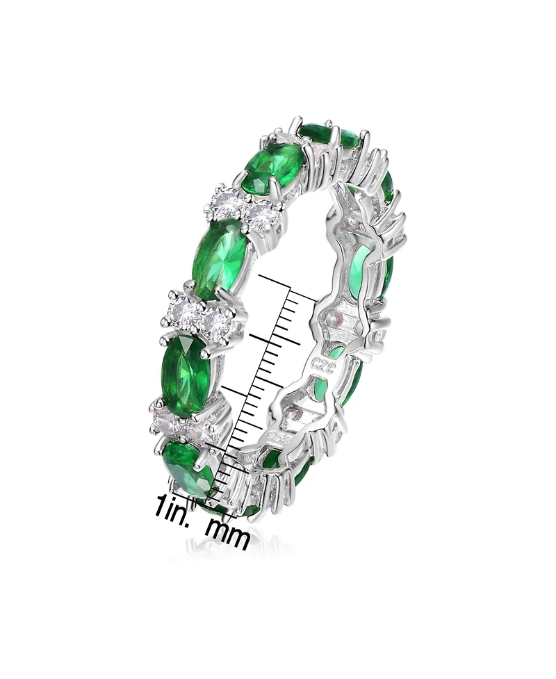 Sterling Silver White Gold Plated with Green & Cubic Zirconia Chunky Eternity Band Ring