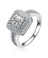 Sterling Silver White Gold Plated Cubic Zirconia Square Statement Ring