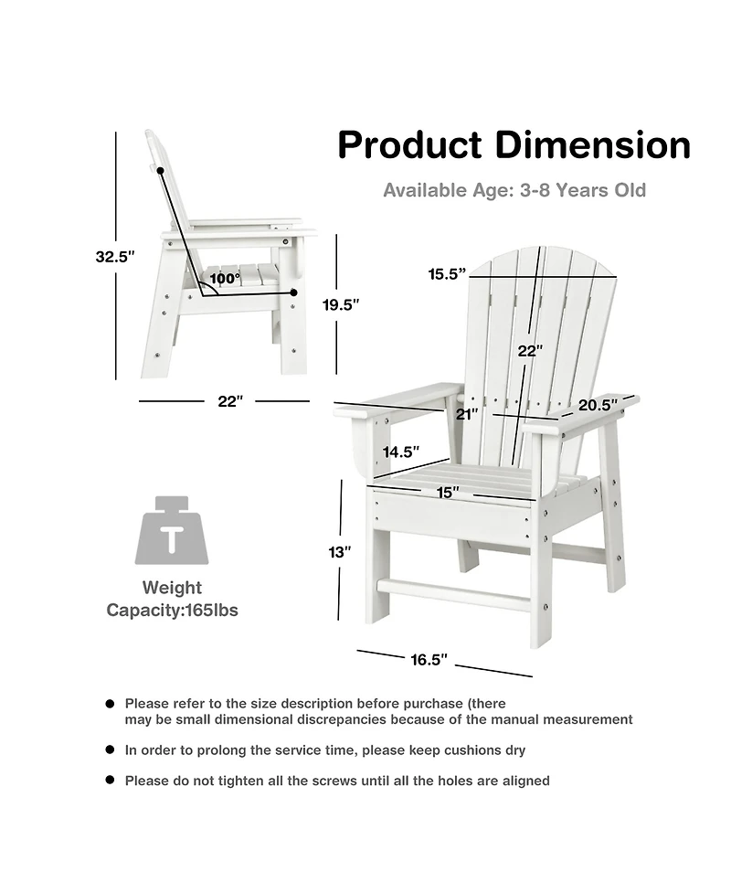Kids' Adirondack Chair Seat Weather Resistant for Ages 3-8