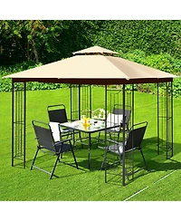 10' x 10' Patio Canopy Gazebo Outdoor 2-Tier Steel Tent Heavy-Duty L-Shaped