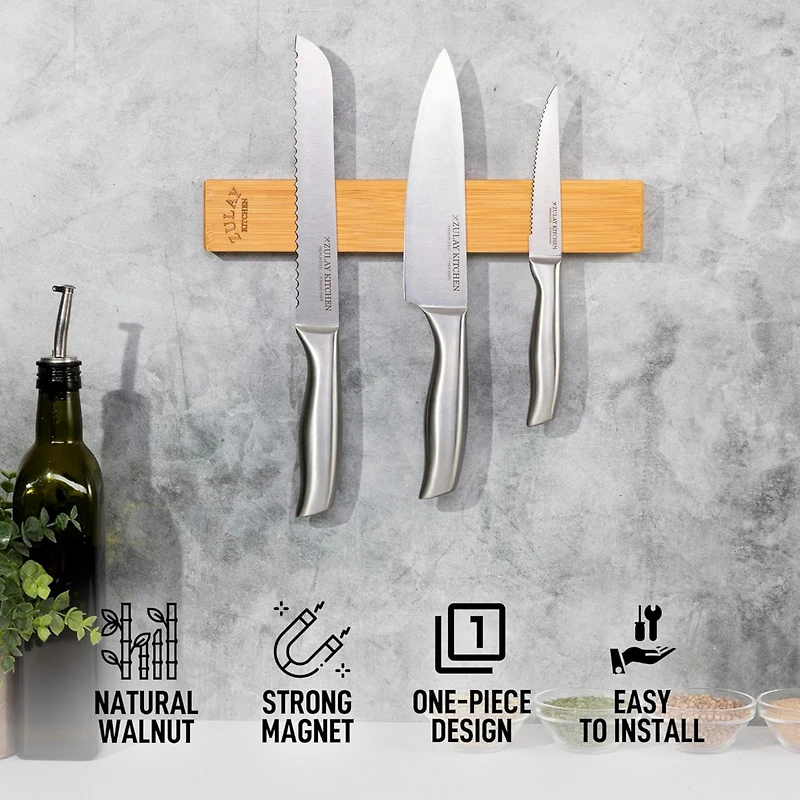Seamless Bamboo Wood Magnetic Knife Holder - Wooden Strip for Organizing your Kitchen