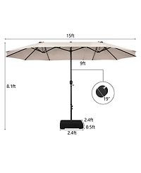15FT Double-Sided Twin Patio Umbrella Sun Shade Outdoor Crank Market Base