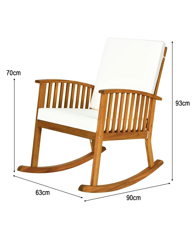 Costway Acacia Wood Rocking Chair Patio Garden Lawn W/ Cushion