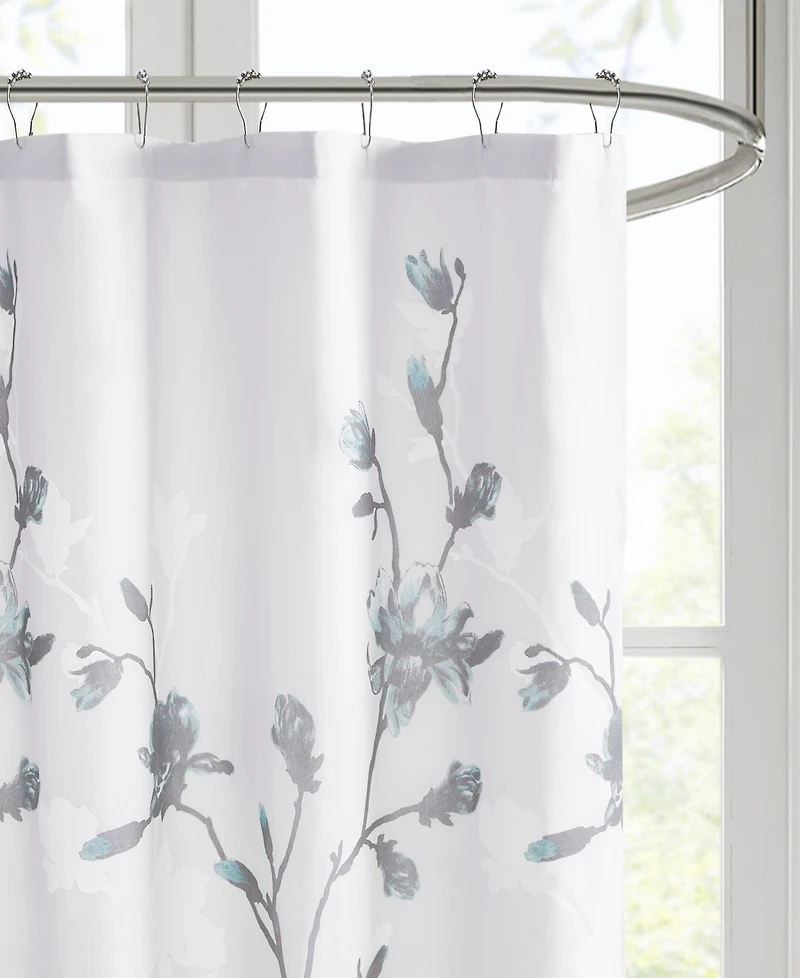 Madison Park Magnolia Floral Printed Burnout Shower Curtain, 72" x 72"