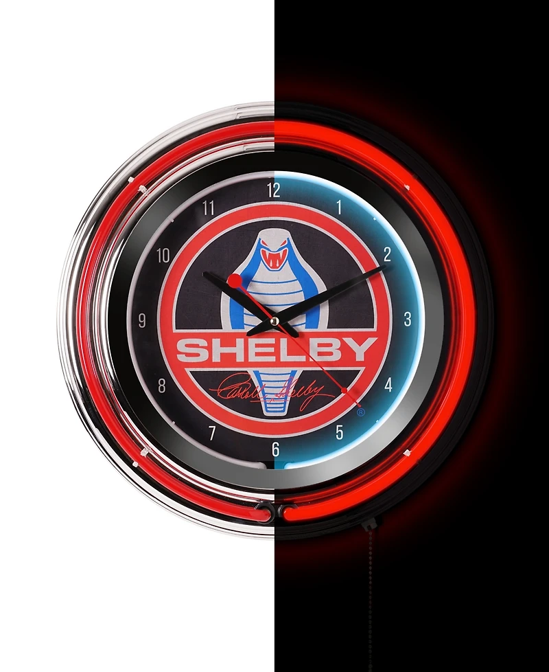American Art Decor Shelby Retro Round Neon Wall Analog Clock with Pull Chain, 14.5"