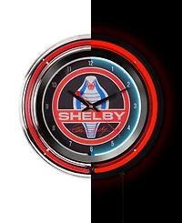 American Art Decor Shelby Retro Round Neon Wall Analog Clock with Pull Chain, 14.5"