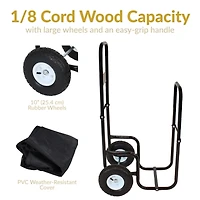 Sunnydaze Decor Steel Log Cart Carrier and Storage Rack with Wheels and Cover