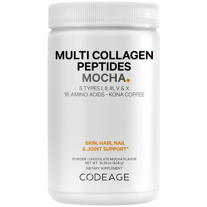 Codeage Multi Collagen Peptides Protein Powder - Chocolate Mocha Instant Coffee - Gourmet Knoa Coffee Drink & Shake