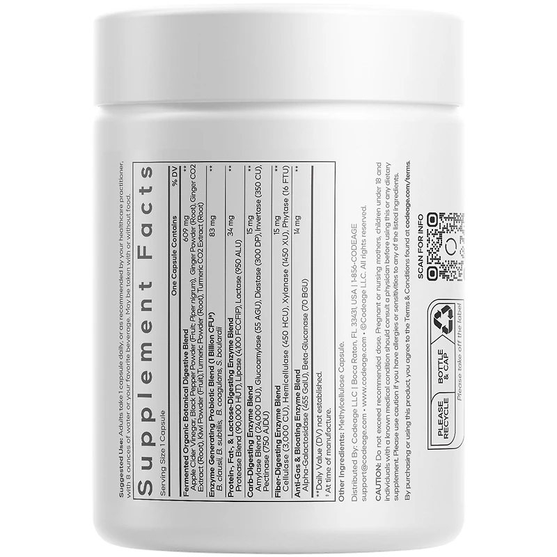 Codeage Fermented Digestive Enzymes Supplement 3-Month Supply