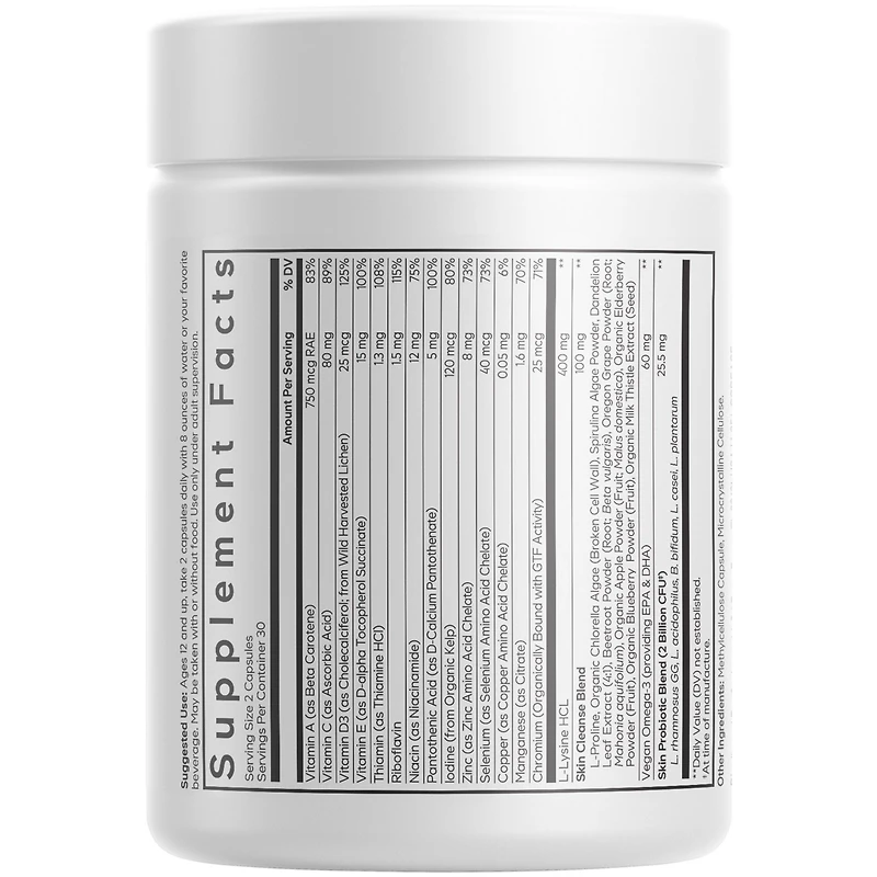 Codeage Teen Clearface Adolescent Face, Skin & Pimples, Vitamins A, C, D3, E, Pantothenic Acid, Niacin, Zinc Supplement Teenagers, Probiotics, L-Lysin