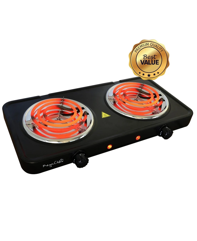 MegaChef Electric Easily Portable Ultra Lightweight Dual Coil Burner Cooktop Buffet Range in Matte Black