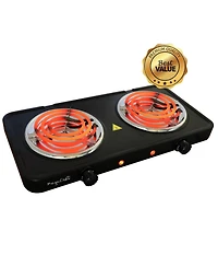 MegaChef Electric Easily Portable Ultra Lightweight Dual Coil Burner Cooktop Buffet Range in Matte Black