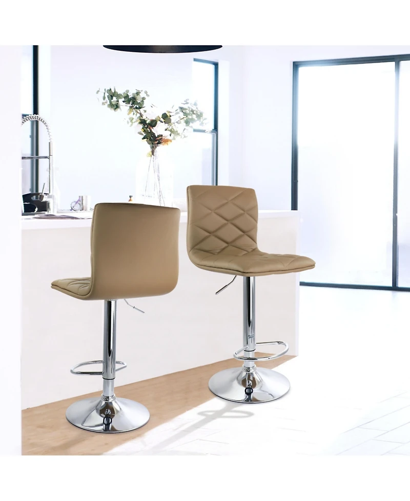 Elama 2 Piece Adjustable Diamond Tufted Faux Leather Bar Stool in Camel with Chrome Base