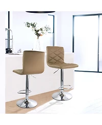 Elama 2 Piece Adjustable Diamond Tufted Faux Leather Bar Stool in Camel with Chrome Base