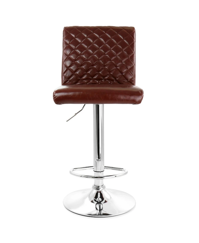 Elama 2 Piece Adjustable Tufted Faux Leather Bar Stool in Glossy Cherry with Chrome Base