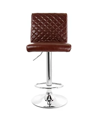 Elama 2 Piece Adjustable Tufted Faux Leather Bar Stool in Glossy Cherry with Chrome Base