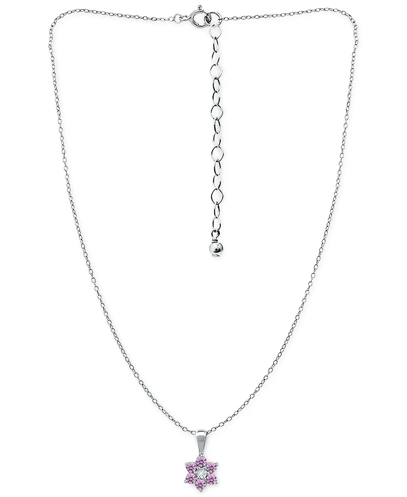 Giani Bernini Pink & White Cubic Zirconia Flower Necklace in Sterling Silver, 16" + 2" extender, Created for Macy's