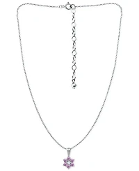 Giani Bernini Pink & White Cubic Zirconia Flower Necklace in Sterling Silver, 16" + 2" extender, Created for Macy's