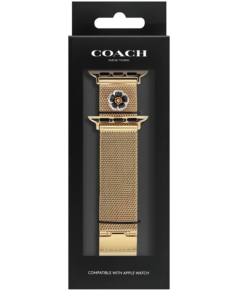 Coach Women's Gold-Tone Mesh Tea Rose Charm Strap for Apple Watch, 38, 40, 41mm