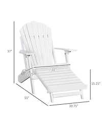 Outsunny Folding Adirondack Chair with Pull Out Ottoman, Outdoor Fir Wood Fire Pit Chair with Footrest, Porch Fanback Lounge for Patio, Poolside Lawn