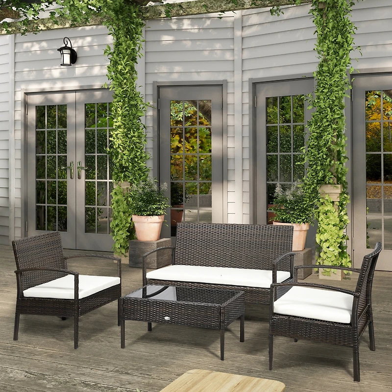 Outsunny Patio Furniture Set, 4pc w/ Loveseat, Chairs, Table