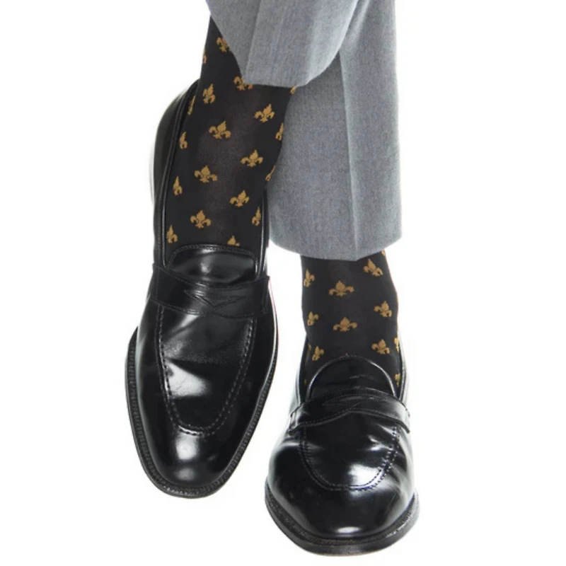 Trafalgar Men's Atlas Fleur De Lis Over The Calf Fine Merino Wool Socks (1 Pair)