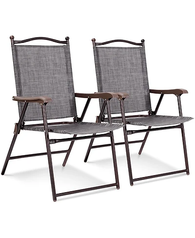 Costway Set of 2 Patio Folding Sling Back Chairs Camping Deck Garden Beach