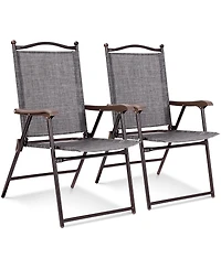 Costway Set of 2 Patio Folding Sling Back Chairs Camping Deck Garden Beach