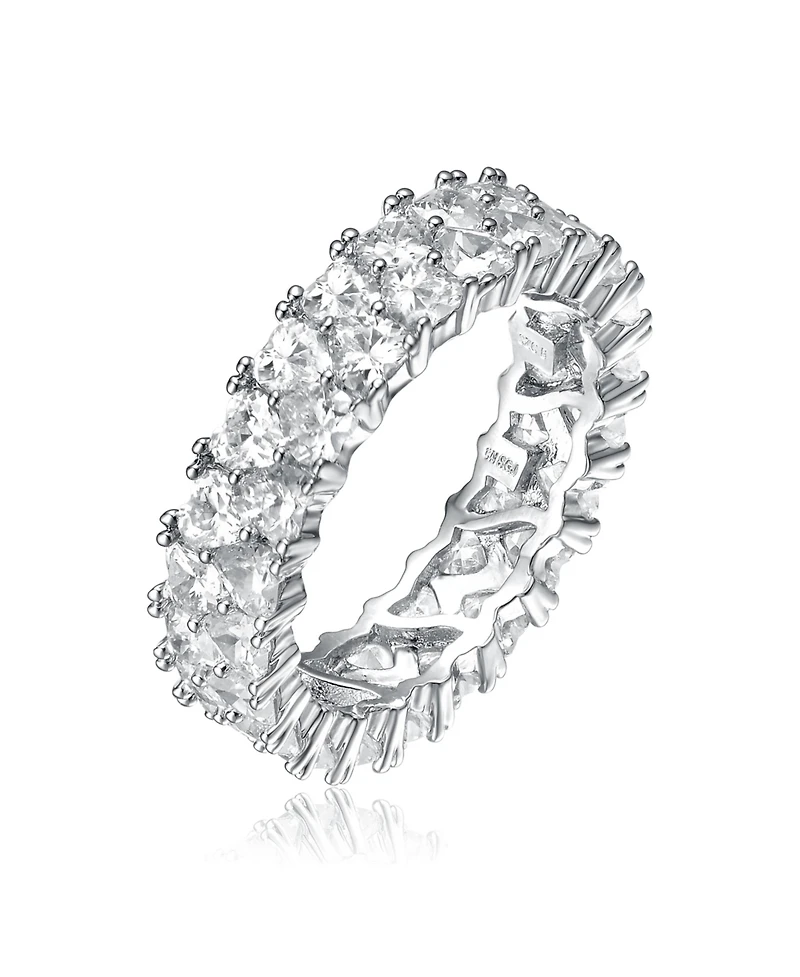 Ra White Gold Plated Clear Cubic Zirconia Band Ring