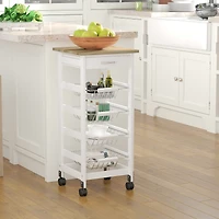 Homcom 32.25" Wood Rolling Kitchen Storage Cart on 360° Swivel Wheels, White