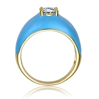 Ra Young Adults/Teens 14k Yellow Gold Plated with Cubic Zirconia Solitaire Blue Enamel Dome Ring