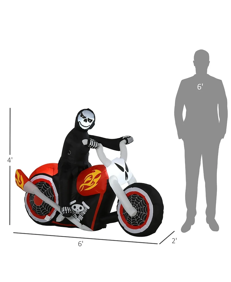 Homcom Inflatable Halloween Ghost Biker Yard Decoration Waterproof Led Light Up