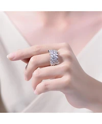 Ra White Gold Plated Clear Cubic Zirconia Marquise Cluster Ring