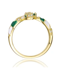 Ra 14k Yellow Gold Plated with Green & Cubic Zirconia Coiled Snake Serpent Open Bypass Cuff Ring