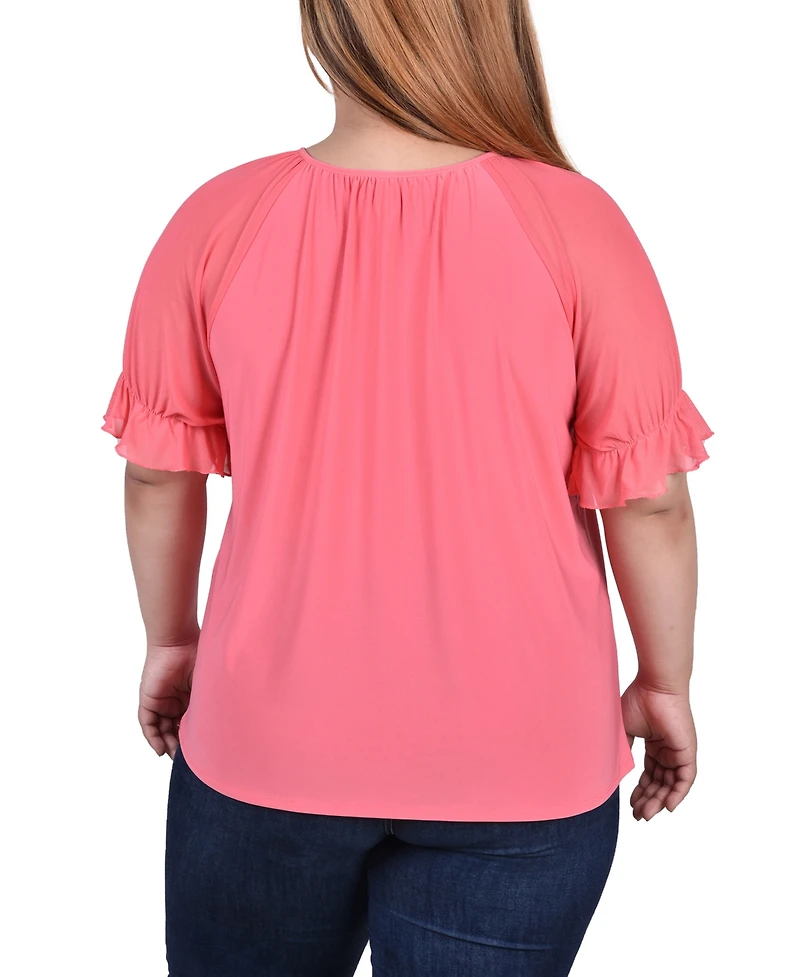 Ny Collection Plus Short Ruffle Sleeve Top with Rhinestones