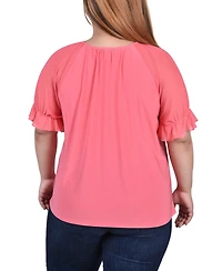 Ny Collection Plus Short Ruffle Sleeve Top with Rhinestones