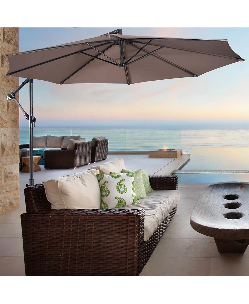 10' Hanging Umbrella Patio Sun Shade Offset Outdoor Market W/t Cross Base