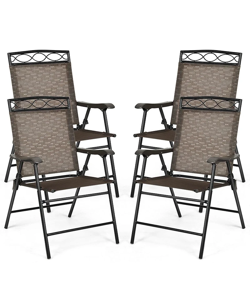 Costway Set of 4 Patio Folding Chairs Sling Portable Dining Chair Set