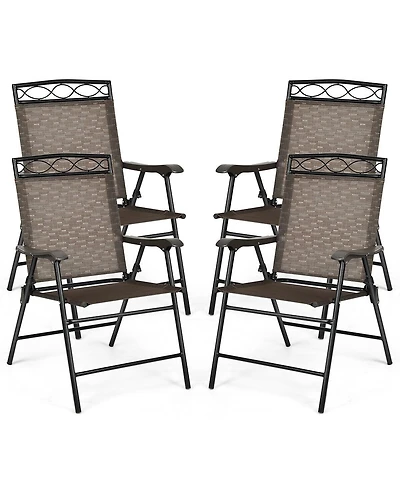 Costway Set of 4 Patio Folding Chairs Sling Portable Dining Chair Set