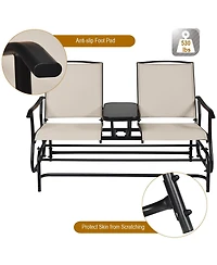Costway 2 Person Patio Double Glider Loveseat Rocking with Center Table